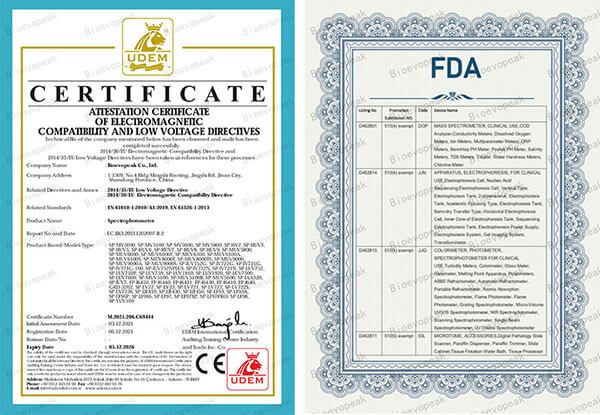UV-Vis Spectrophotometer certificate