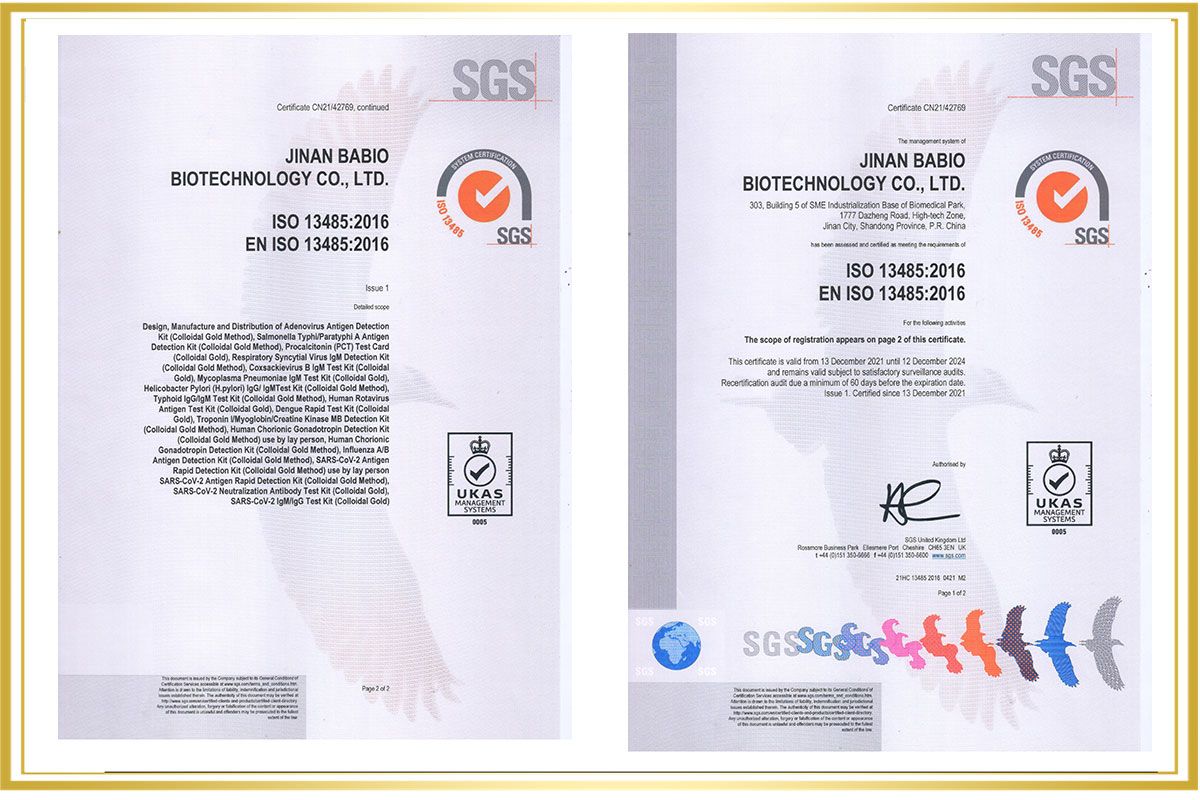 COVID-19 Antigen Rapid Testing Kit Certificate